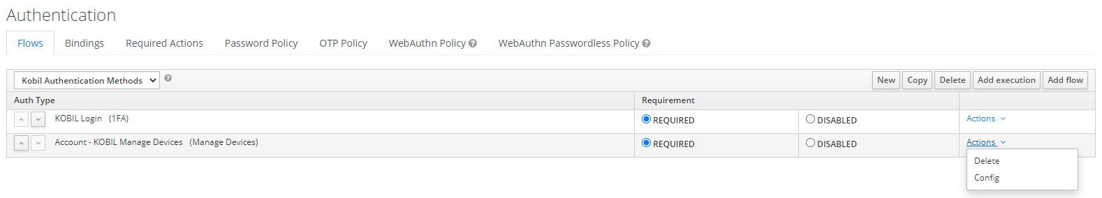 Account KOBIL Manage Devices flow